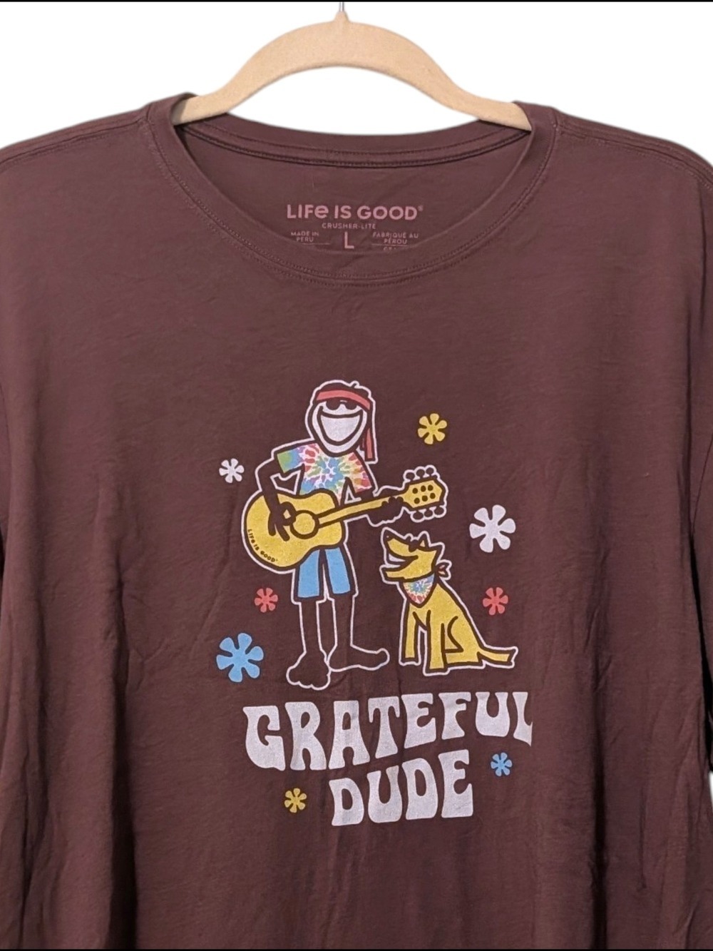 Life Is Good Brown Grateful Dude Graphic Tee L XL